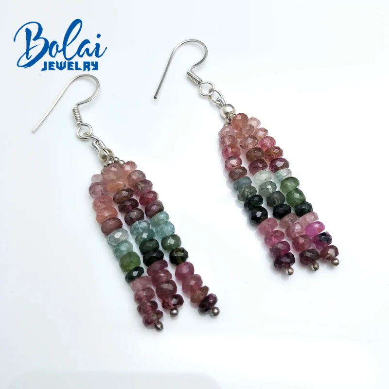 Bolaijewelry, классические натуральные турмалиновые серьги в 925 пробы драгоценности из серебра и камней, лучший подарок для леди, повседневная одежда
