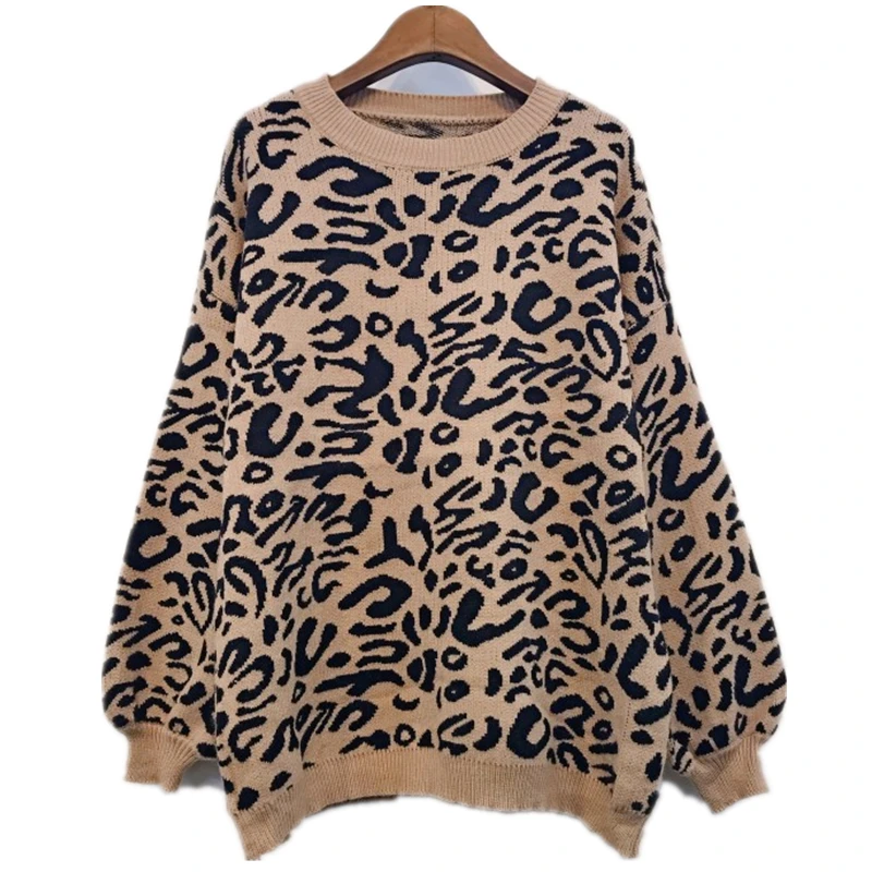 

2018 leopard print sweater women pullovers o neck long sleeve loose autumn winter warm designer runway sweater jumper