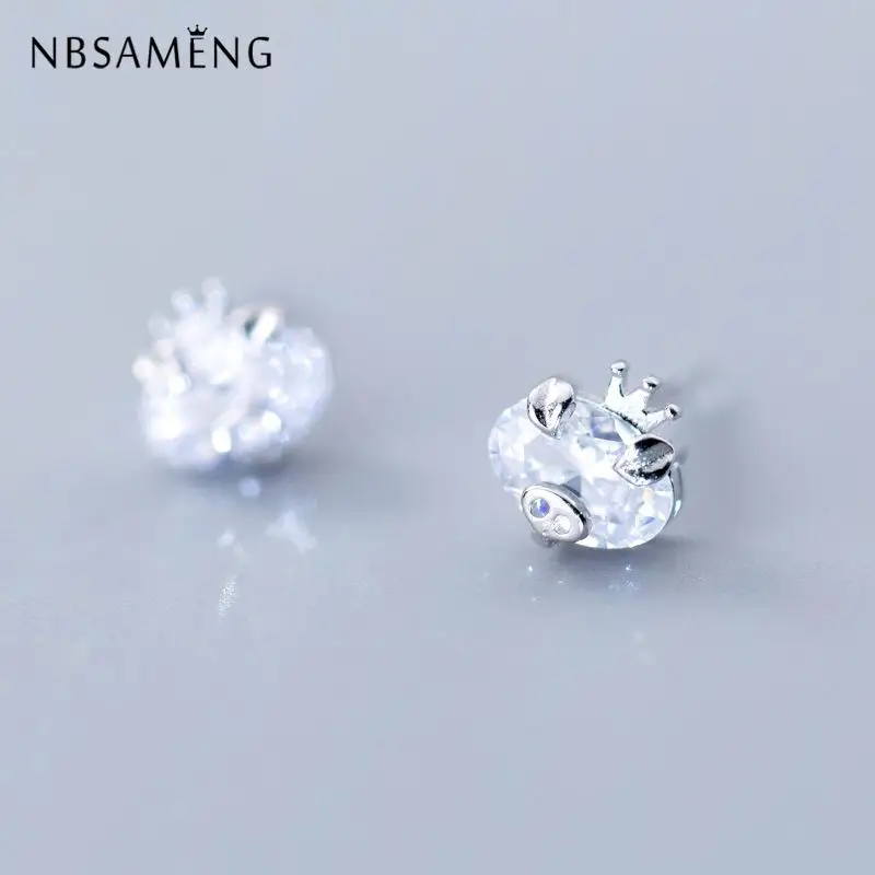 silver 925 пробы серебряные серьги Крошечные 1*1 см Корона темперамент свинья кристалл серьги гвоздики для женщин ювелирные изделия подарок предотвратить аллергию - Окраска металла: silver