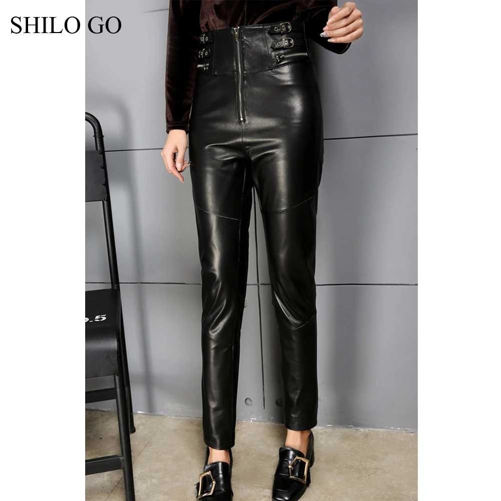 Женские кожаные брюки SHILO GO осенние модные черные брюки-карандаш из натуральной