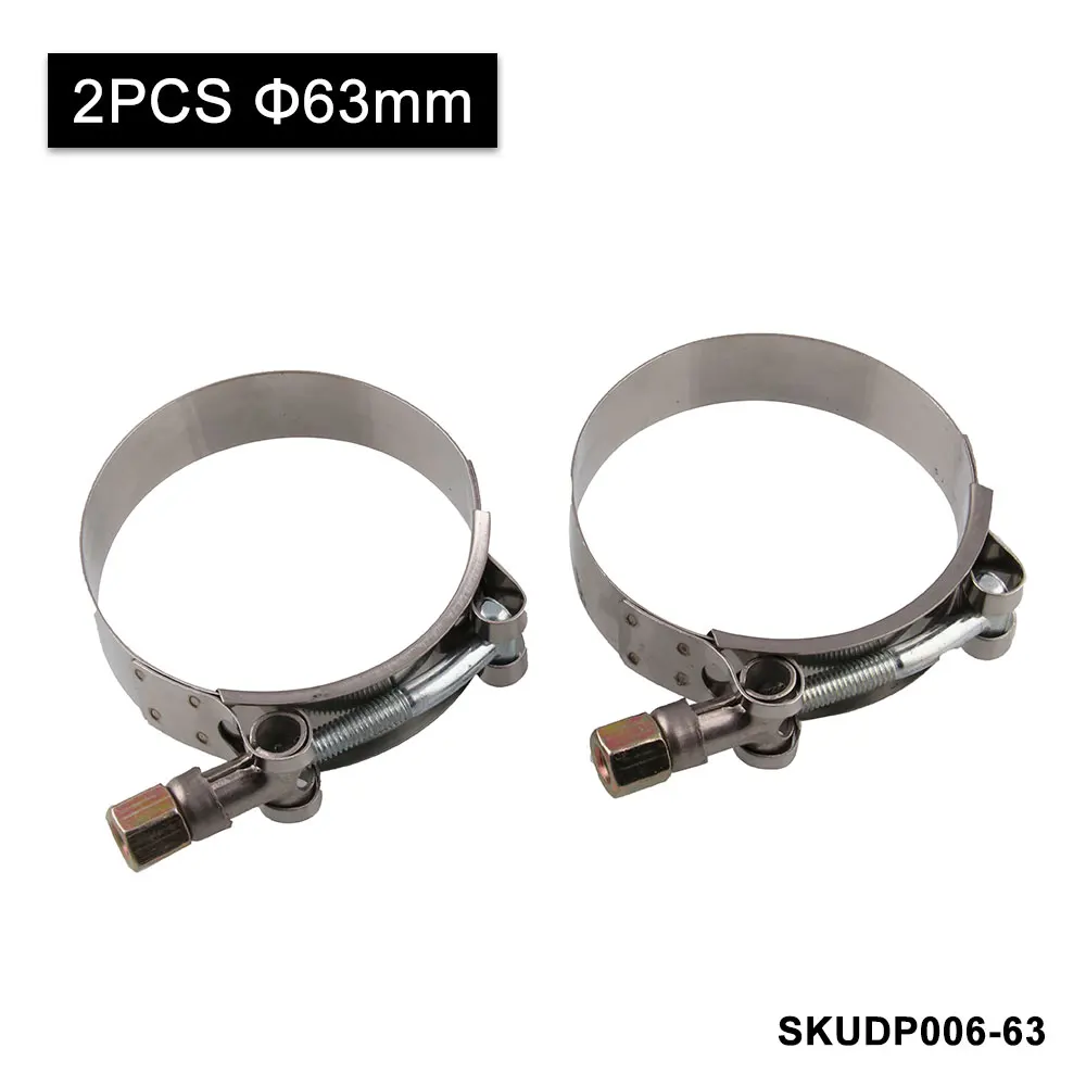 63mm Комплект из 2 предметов, нержавеющая сталь, Т-образный болт, хомут для шланга, турбо, хомут для шланга, 51 мм, нержавеющая сталь, Т-образный болт, хомут для шланга, DP006-51 - Цвет: 63mm