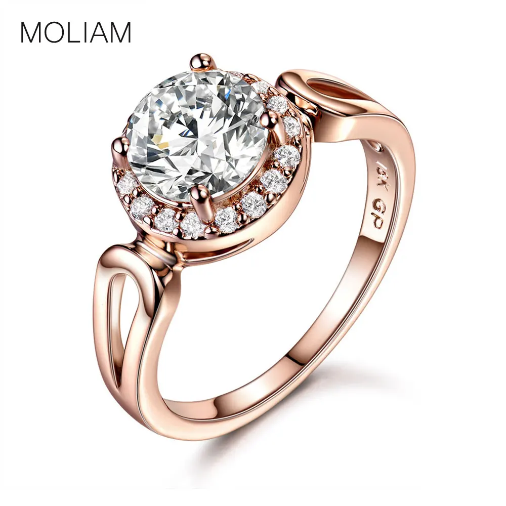 Женское кольцо с фианитом MOLIAM Золотое круглыми кристаллами для свадебной