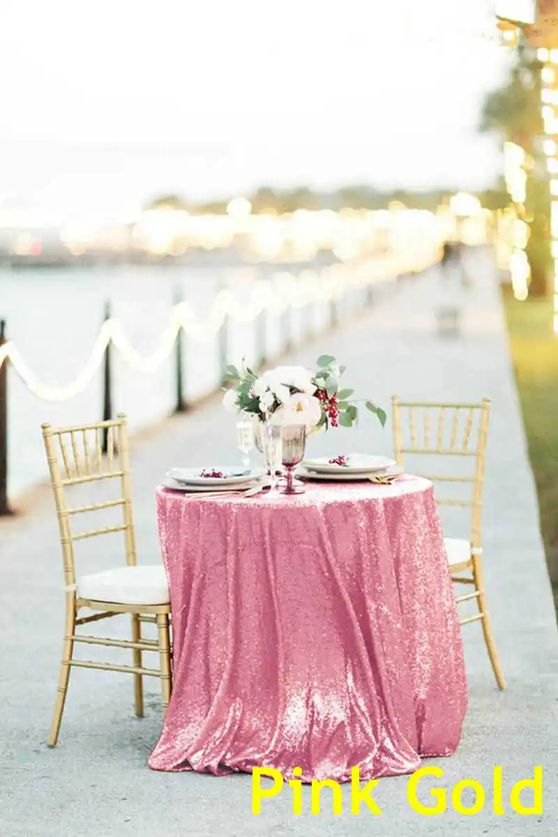 B·Y 72inch-180cm Round Sequin Tablecloth Pink Gold Sequin Table Cover for Christmas Party Wedding decor-9531