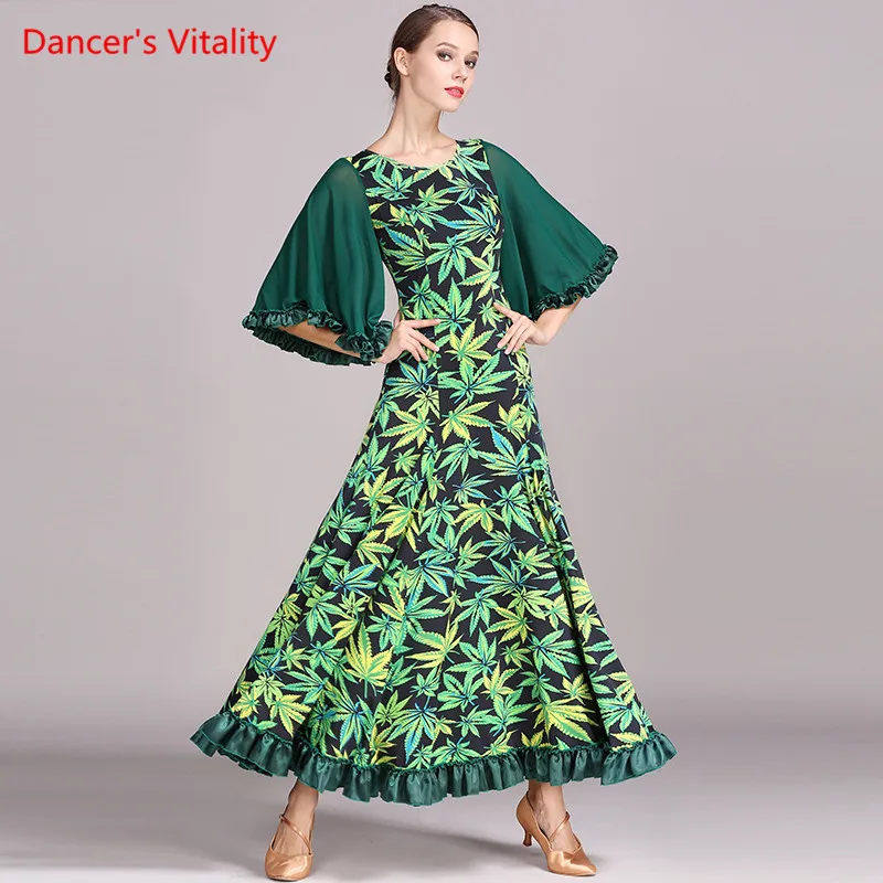 

Professional Waltz cha-cha Tango 2017 Modern Dance Dress Ballroom Dress Latin Dress Ice silk printing Dance Dress S-XXL