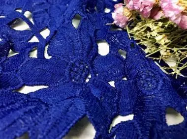blue 1y 5 цветов водорастворимый молочный шелк лист вышивка кружевная ткань Африканский шнур гипюр кружевная ткань для нигерийского свадебного платья - Цвет: blue