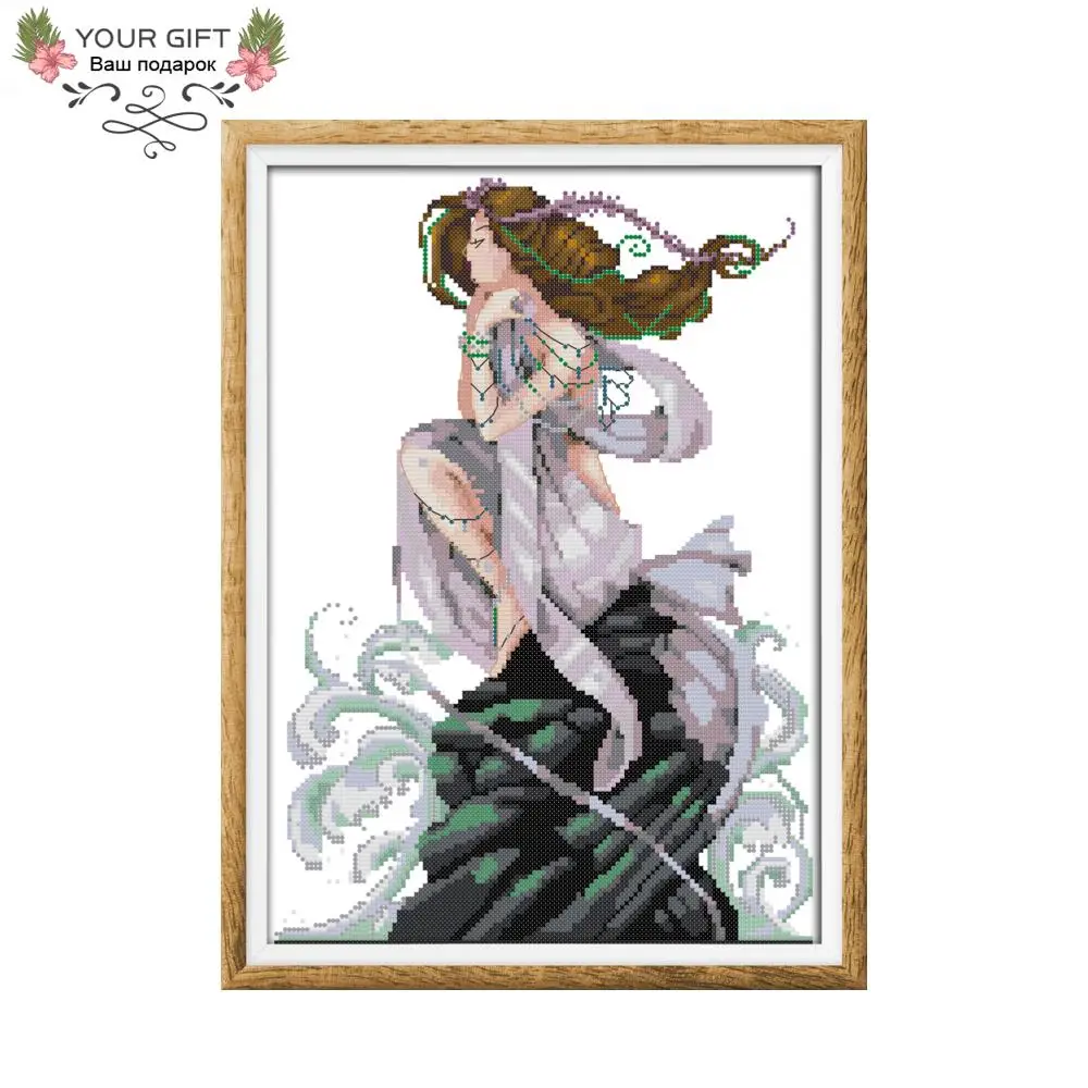

Joy Sunday Girl Home Decor RA156 Counted Stamped The Daughter Of The Sea Needlework Needlepoint Embroidery DIY Cross Stitch kit