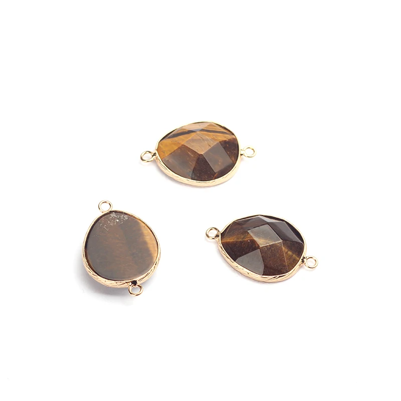 21*24mm 1pcs Natural Stone Charms Pendant Brown Tiger's Eye Water Drop Double Hole Connector For DIY Jewelry Finding Accessories |