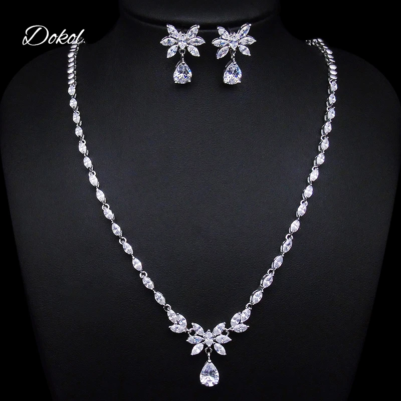 

Ожерелье и серьги DOKOL с прозрачными фианитами, серьги и ожерелья для женщин, Модный комплект ювелирных изделий серебряного цвета, подарок дл...