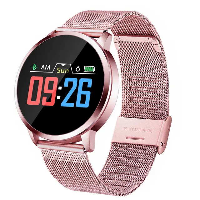 metal rose gold Q8 Смарт часы OLED цветной экран Smartwatch Женская мода Фитнес-трекер пульсометр круговой Смарт-часы - Цвет: metal rose gold