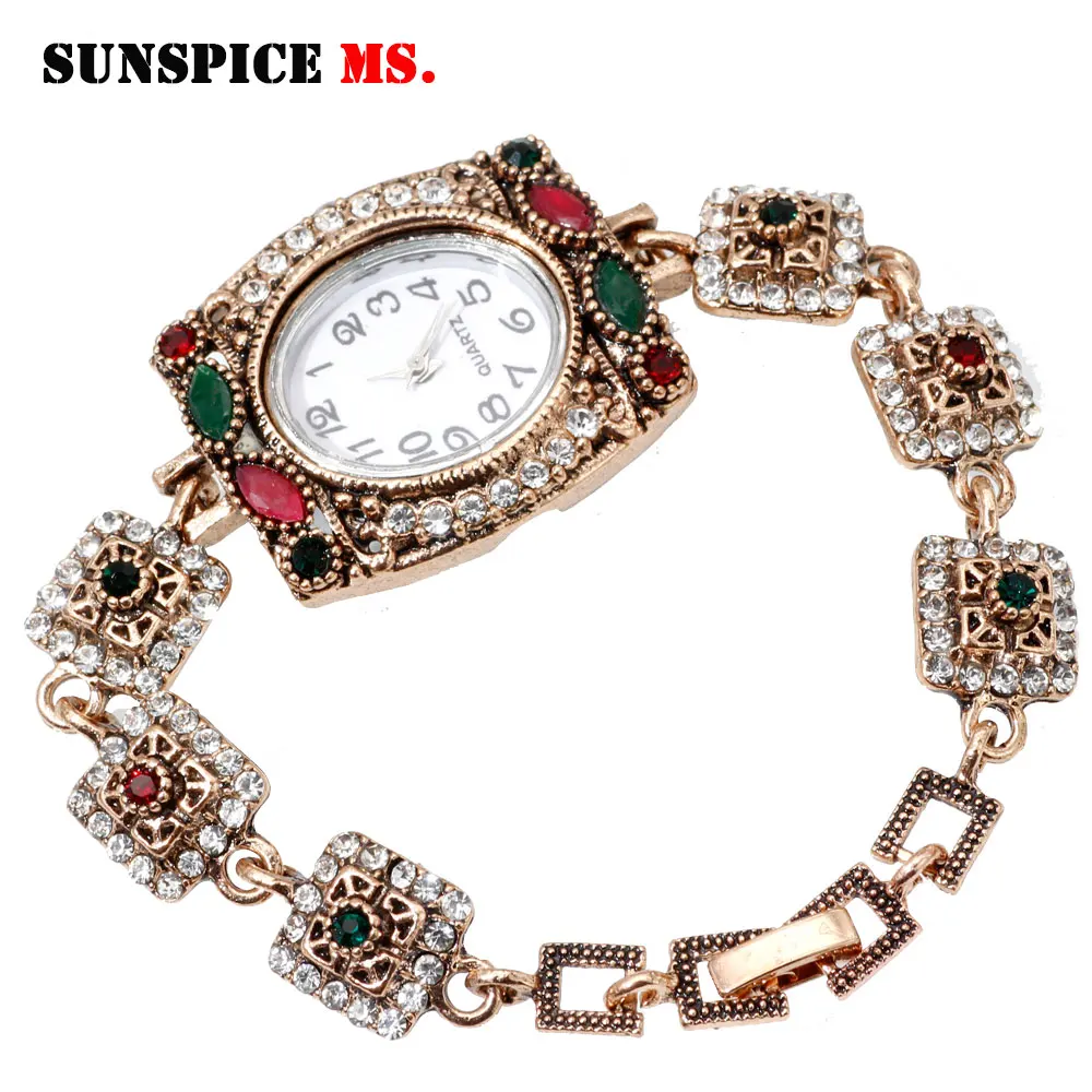 Наручные часы SUNSPICE MS в стиле ретро золотого цвета браслет с марокканскими