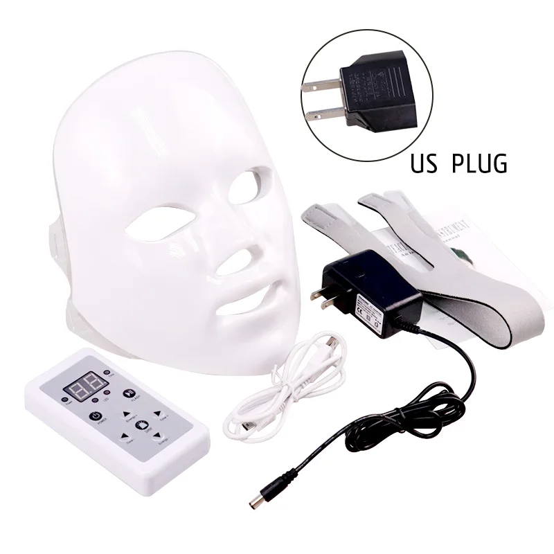 US Plug 7 цветов светильник светодиодный маска для лица Омоложение кожи уход за лицом Лечение Красота анти акне терапия отбеливание спа ультра светильник версия - Цвет: US Plug