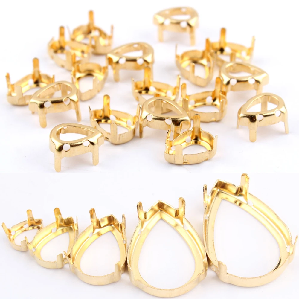 

Multi Shape Empty Base setting sew on rhinestones Faceted Crystal Water Drop Gold/Silver Blank Claw for Garment Accessories