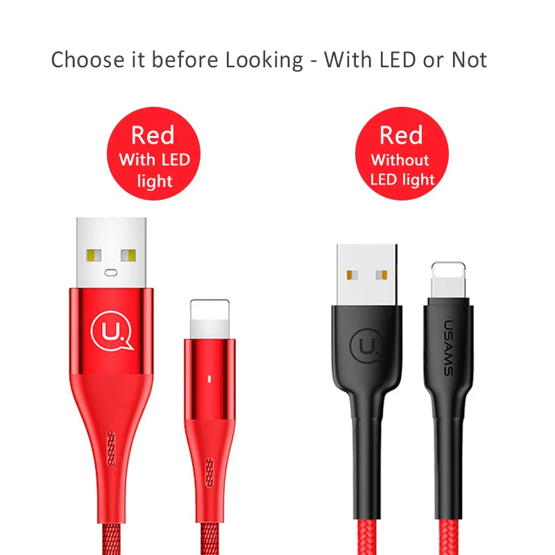 Usb кабель USAMS для iPhone X XS MAX XR 8 7 6 6S Plus быстрая зарядка светодиодная подсветка usb
