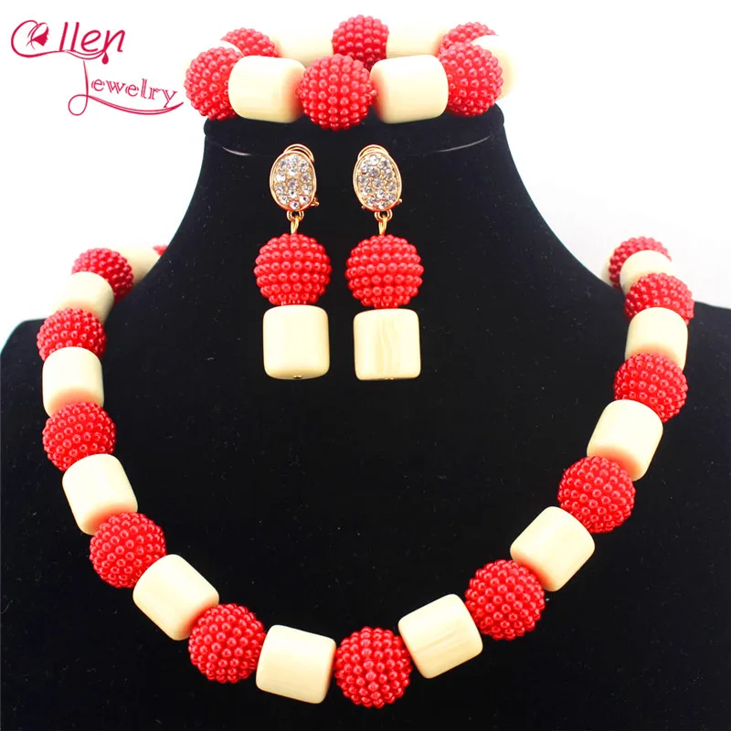 Новые африканские Белые Коралловые бусы ожерелье набор нигерийский Красный
