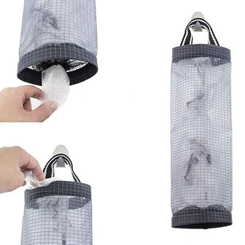 

Home Grocery Bag Holder Wall Storage Dispenser Kitchen Organizer Breathable Mesh Hanging Garbage Storage Packing Pouch Bags