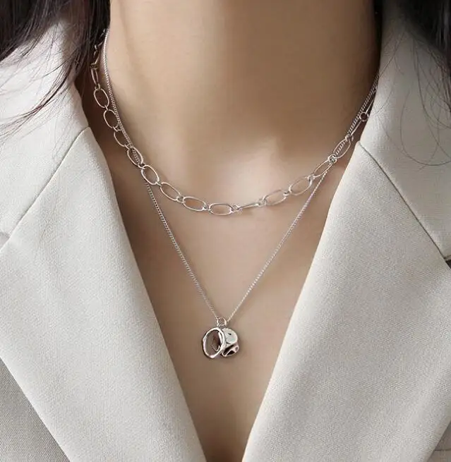 silver SHANICE, чистое 925 пробы Серебряное ожерелье, индивидуальная Геометрическая круглая медаль, массивная подвеска, женская серебряная цепочка - Окраска металла: silver