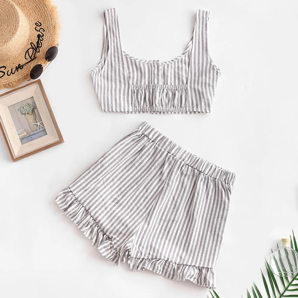 ZAFUL Женский комплект из двух предметов короткий топ на пуговицах с u-образным
