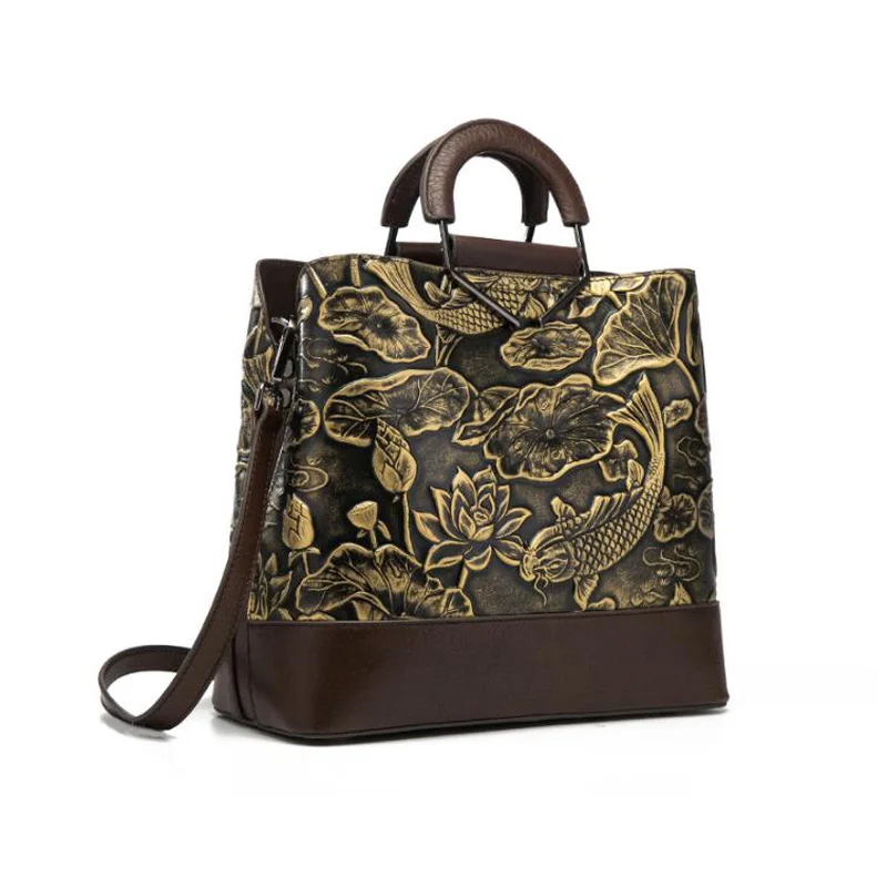 Сумки из натуральной кожи винтажная женская сумка на плечо с тиснением цвета