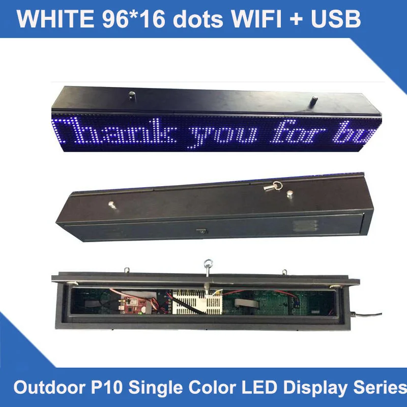 

LED SCROLLING SIGN P10 LED Signs for Window Front White Color Led Display Board waterproof cabinet16*96 dots wifi control system