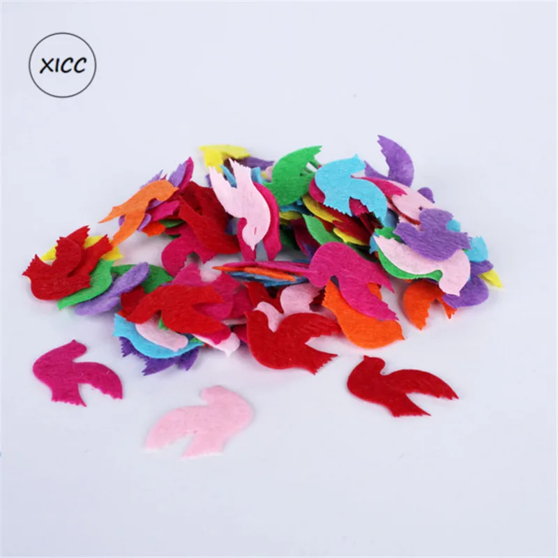 1-17 XICC 100PCS Colorful Nonwoven Round Flower Wool Felt Fabric Hair rope DIY Handmade Accessory Sticker Applique Patches Felt Pad - Цвет: 1-17