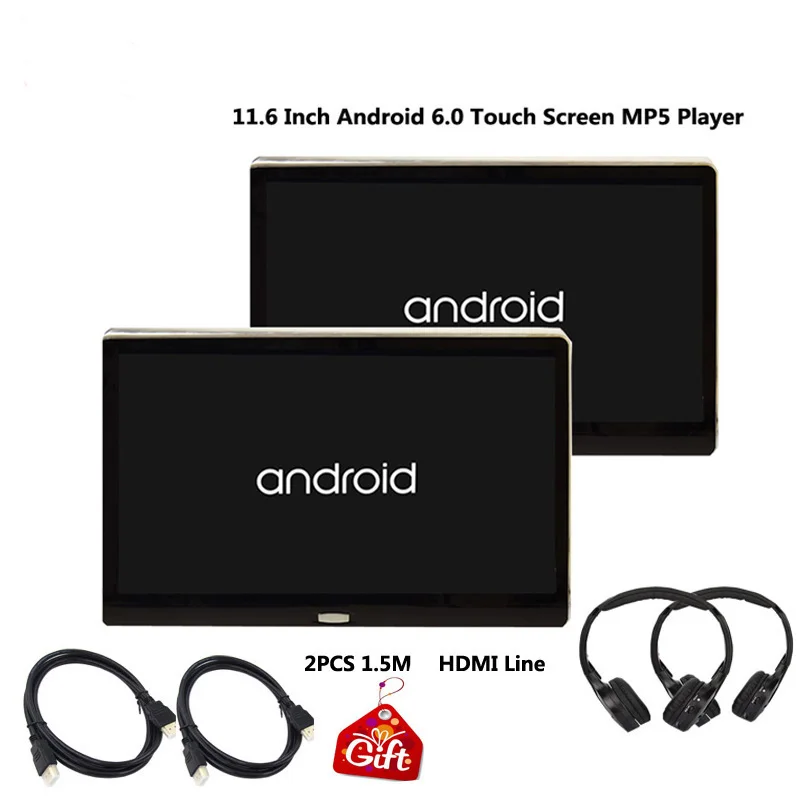 2 monitor 2 headset XST 11,6 дюймов Android 6,0 Автомобильный подголовник монитор HD 1080P видео ips сенсорный экран 3g/wifi/USB/SD/HDMI/IR/FM/Bluetooth/динамик - Цвет: 2 monitor 2 headset