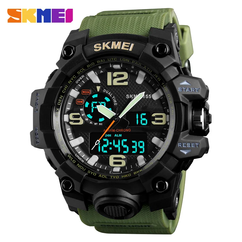 green S Shock бренд SKMEI спортивные часы водонепроницаемые цифровые кварцевые часы мужские с большим циферблатом военные мужские наручные часы Relogio Masculino - Цвет: green