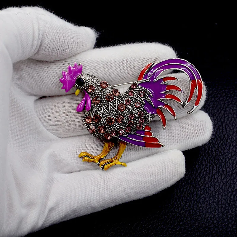 Китайский Зодиак животное булавка кристалл горный хрусталь брошь петух Женская