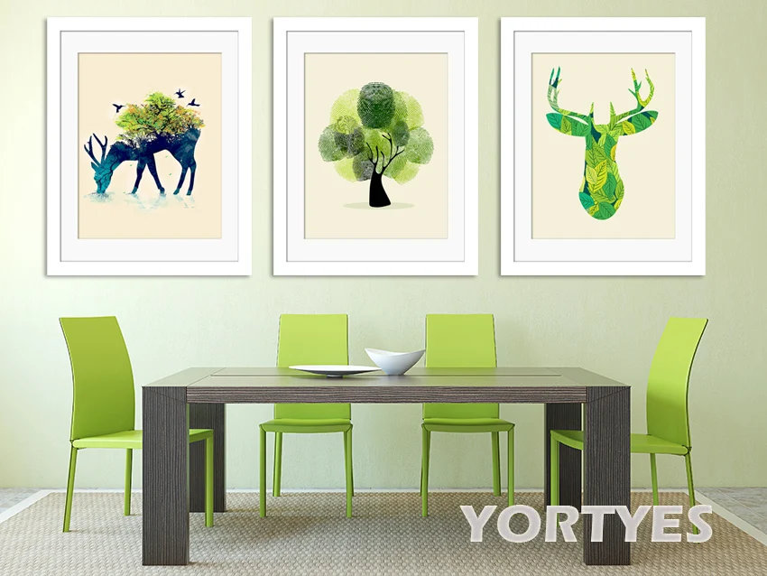 Nordic Tree Deer Family with Pine Forest Canvas Art Print Painting Poster on Wall Picture for Home Decoration Decor | Дом и сад