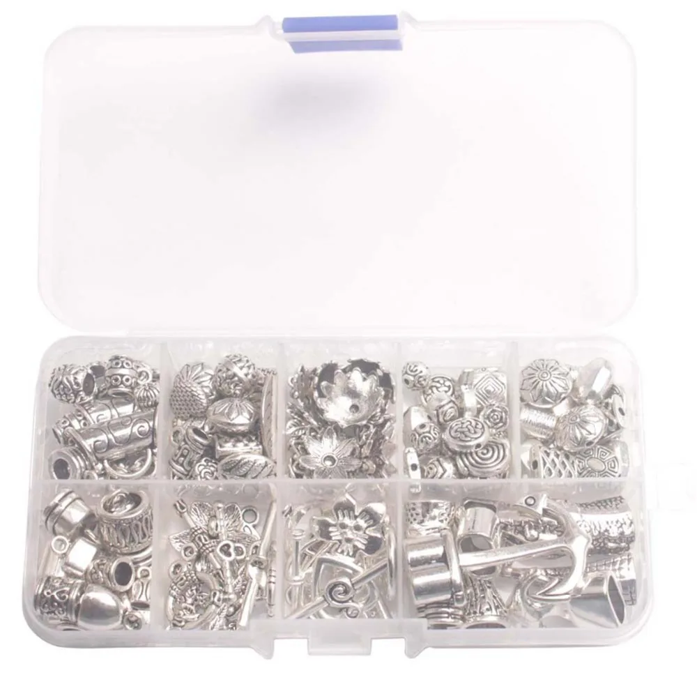 One Box of 134PCS Mixed Lots Bail Spacer Bead Cap Cord End Clasps Toggle