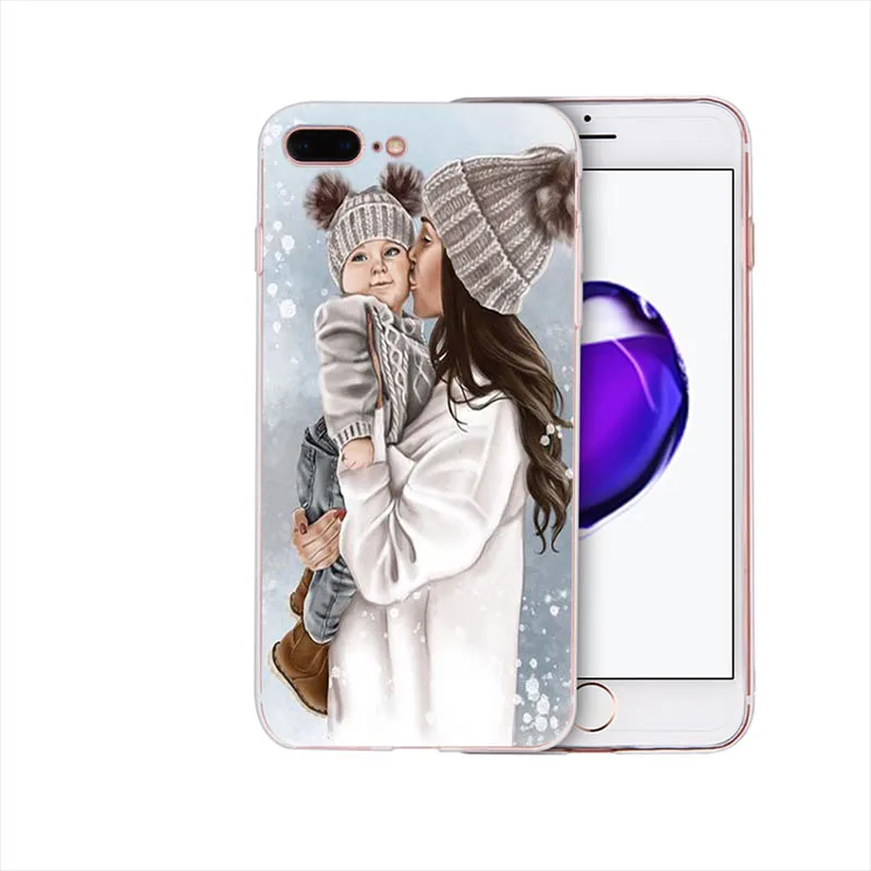 case 13 Мягкий чехол Красивая мама милый ребенок мультфильм дизайн для iphone 7 8 6s 6 plus чехол xs max x xr Coque 5S se 5 Funda - Цвет: case 13