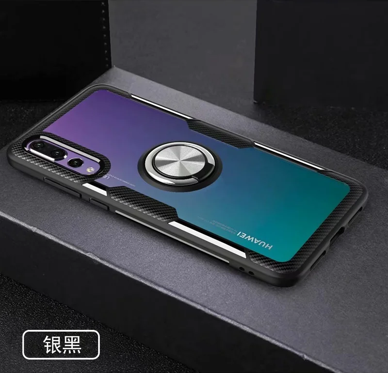 Чехол для huawei P20/P20 Pro, прозрачный противоударный чехол с кольцом на палец, магнитный мягкий чехол для huawei P20 Pro kimTHmall - Цвет: Black and Silver