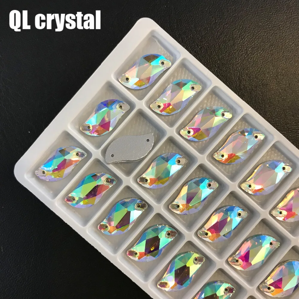 QL Crystal Clear AB S-образная пришивная стразы с плоской задней стороной 2 отверстия
