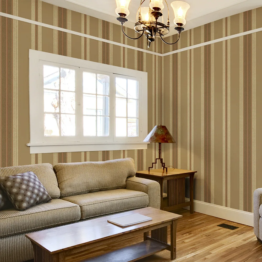 Роскошные нетканые обои 3 d с вертикальными полосами пенящаяся сплошная гостиная