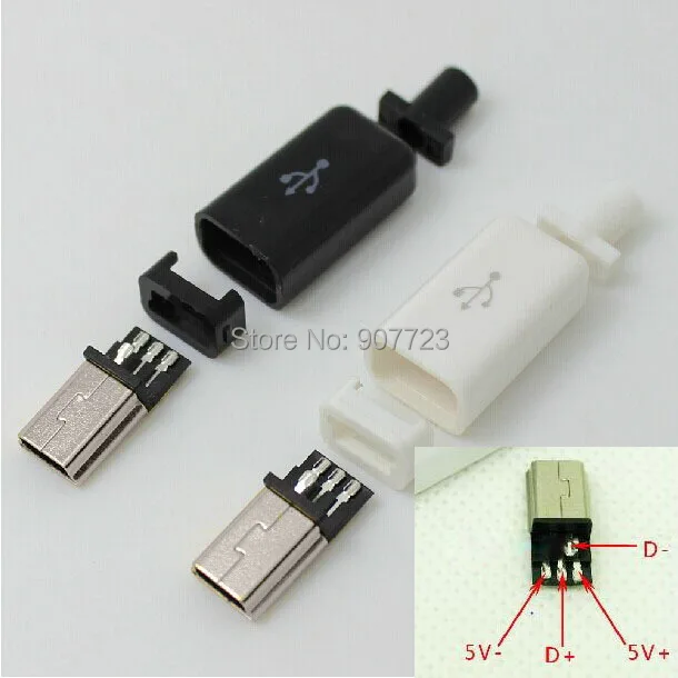 Белый 10 шт. Mini USB 5 Булавки штекер разъем и Пластик Крышка для DIY | Обустройство дома