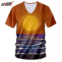 ujwi 3d printed sunset and sea man tee shirt colored scenery t shirt mens large size casual brand v neck tshirt free shipping