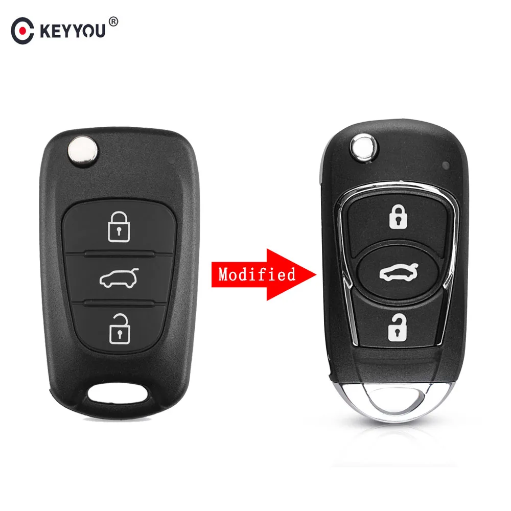 

KEYYOU Replacement 3 Button Modified Flip Folding Remote Car Key Shell For Hyundai I30 I40 I20 IX35 Avante Key Case With logo