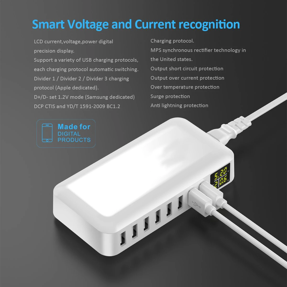 USB Зарядное устройство Multi 8 зарядное устройство на стене ЖК-дисплей Дисплей 40 Вт макс 8A Мобильный Зарядная Станция для телефона для iPhone iPad samsung htc Планшеты