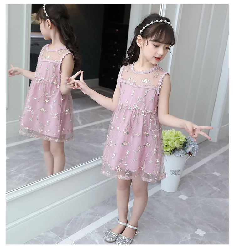 Летние девушки милые цветы платья 2018 дети принцесса летнее платье без рукавов