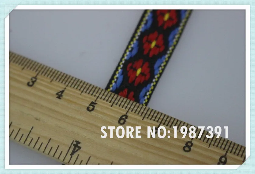 20 ярдов/партия ширина 1 4 см тканая жаккардовая лента синий фон красный узор для