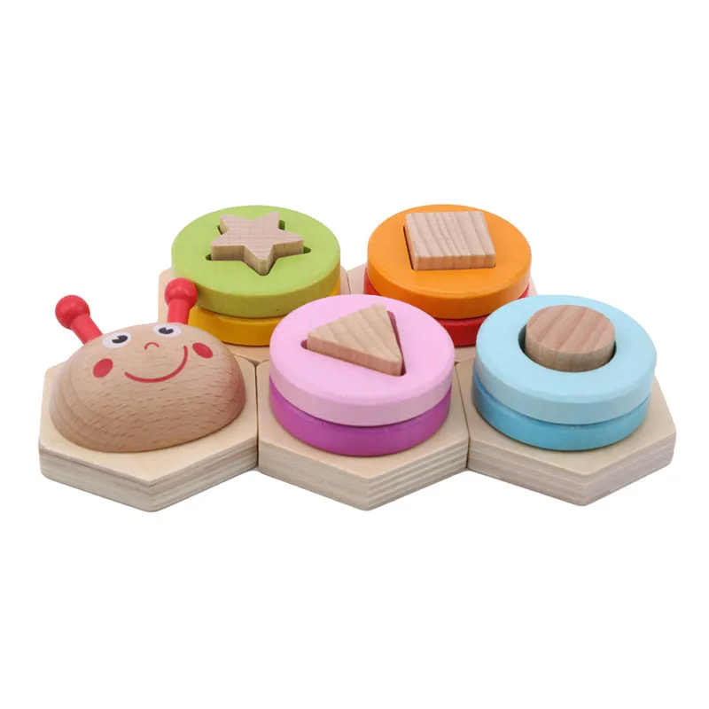 Милые Веселые геометрические строительные блоки игрушки для детей Деревянные