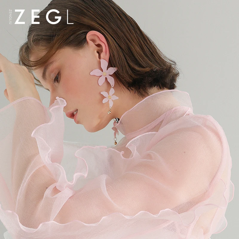 ZEGL Мода цветок длинные серьги дамы уха ювелирные изделия большие женские сережки