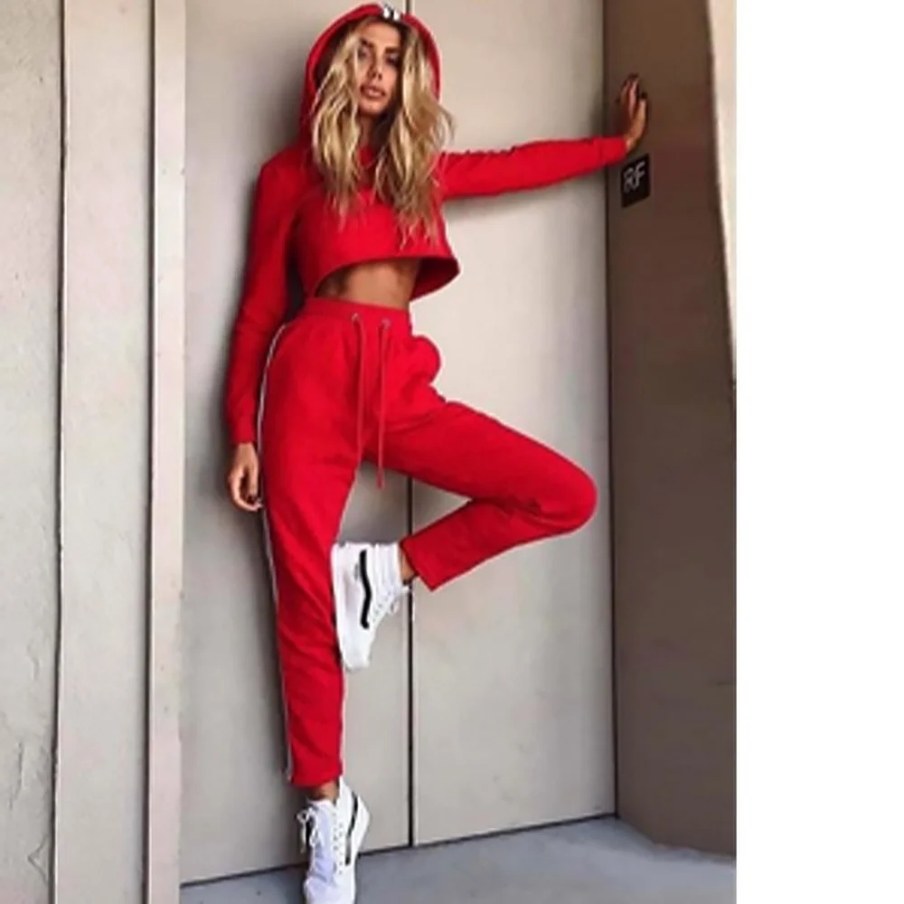 Женский спортивный костюм ZOGAA комплект из двух предметов модный короткий топ и