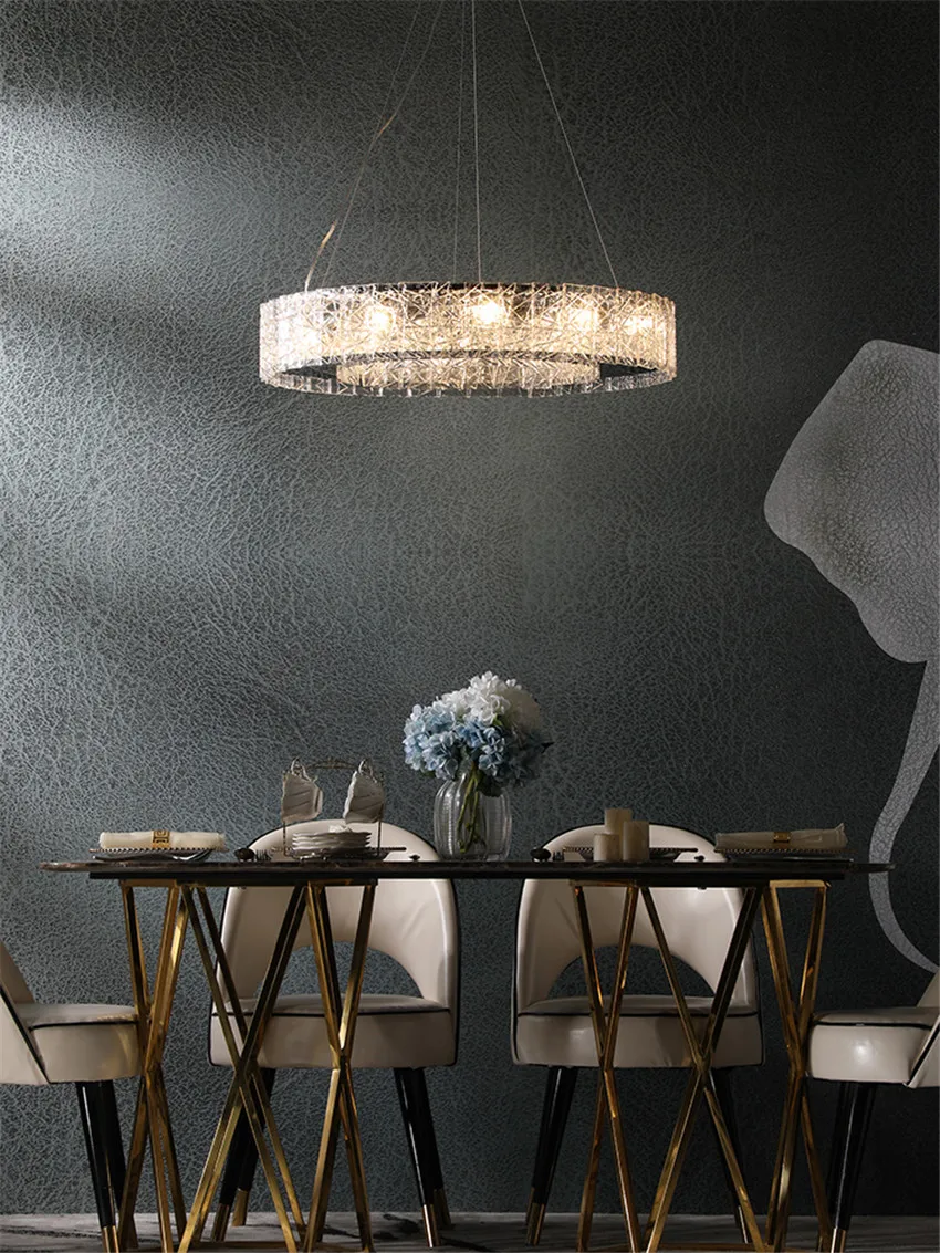 

Modern Luxury Crack Crystal Glass Pendant Lights Living Room Art Ring Hanging Lamps Dining Room Designer Deco E14 Lighting