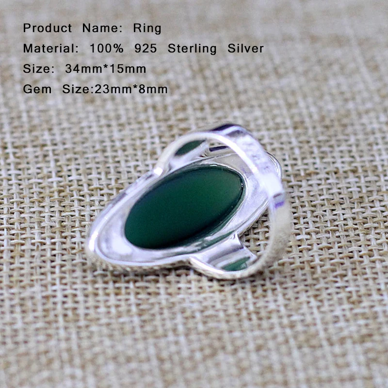 Женское кольцо с зеленым халцедоном свадебное из 100% серебра 925 пробы драгоценным