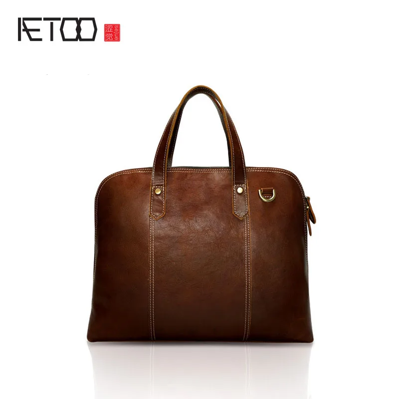 Мужской кожаный портфель AETOO фиолетовая Кожаная мужская сумка через плечо|bag