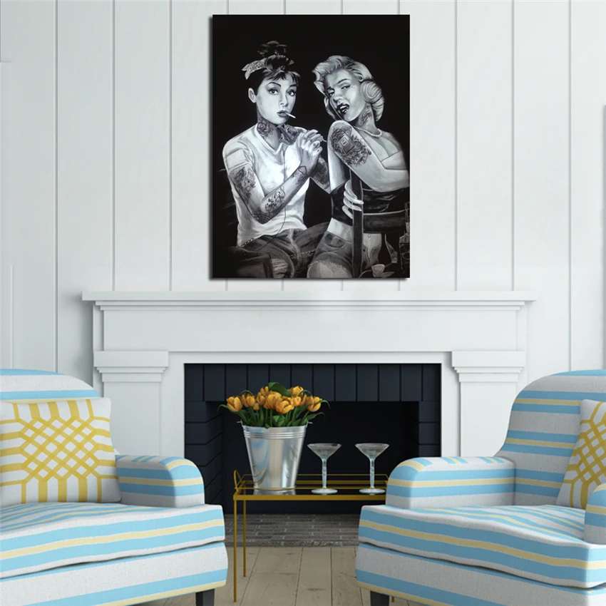 Мэрилин Монро и Одри Хэпберн-тату Сексапильный постер Картина на холсте