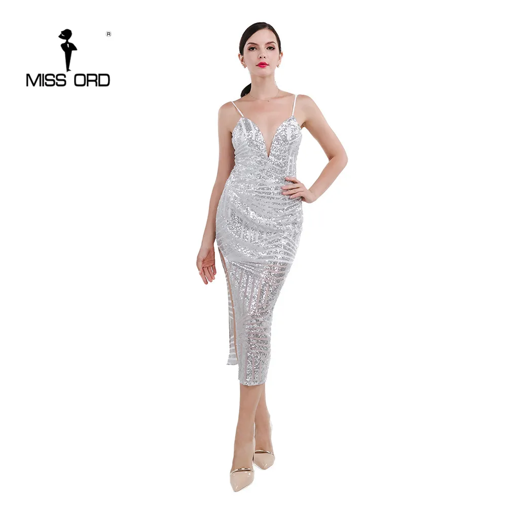 Женское платье без рукавов Missord с треугольным вырезом и блестками FT4672 2020|split