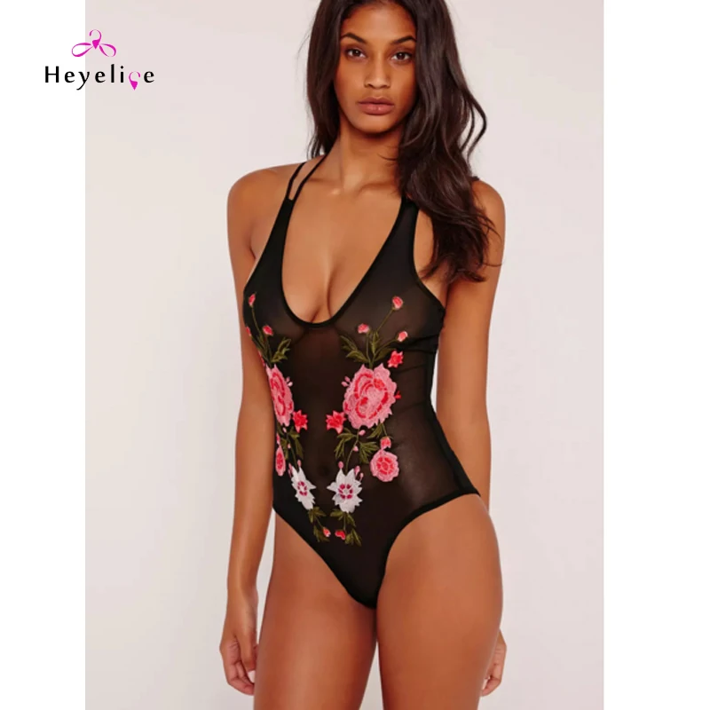 Perspective Mesh Swimwear Women Sexy One Piece Swim Suit High Cut Monokini New Girls Bathing With Embroidery Print Bodysuit | Спорт и