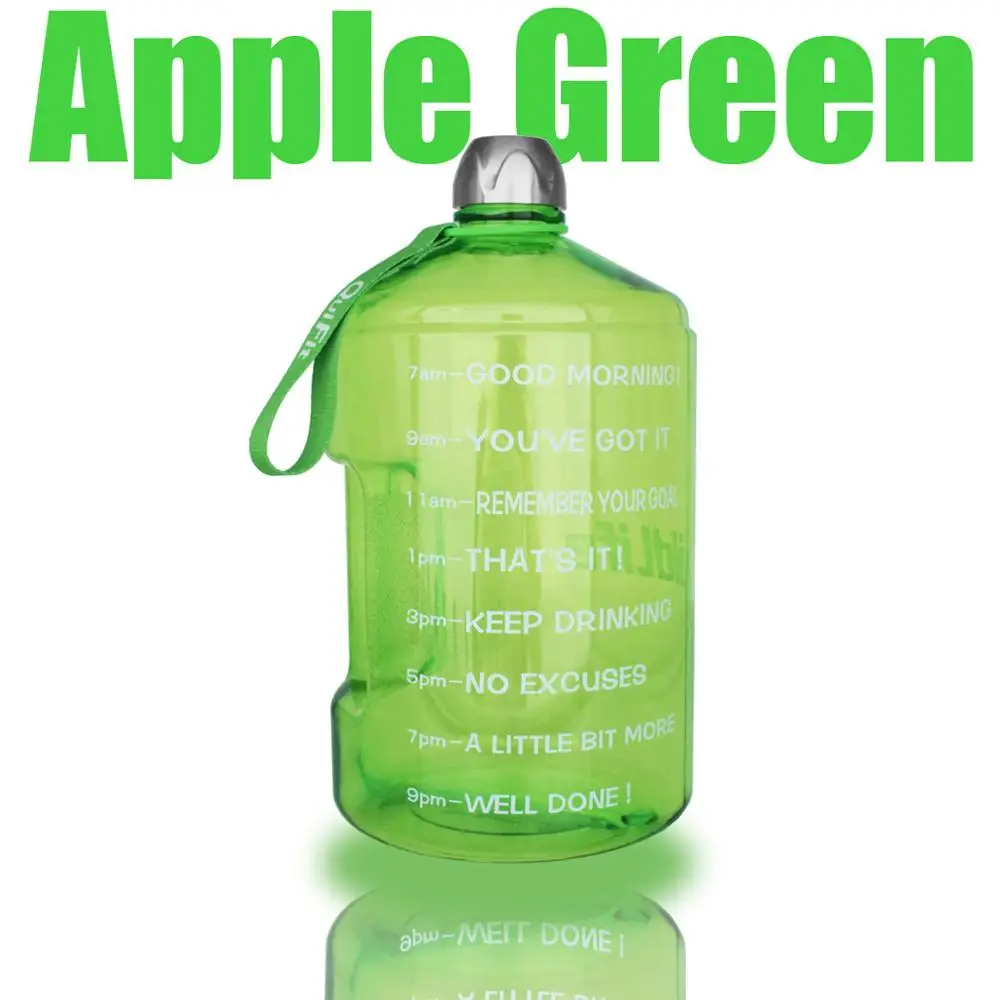 Apple Green QuiFit 3.78L 2.2L 1.3L Прозрачный большой галлон бутылки для питьевой воды пластик большой емкости для тренажерного зала фитнес-туризма BPA бесплатные виды спорта - Цвет: Apple Green