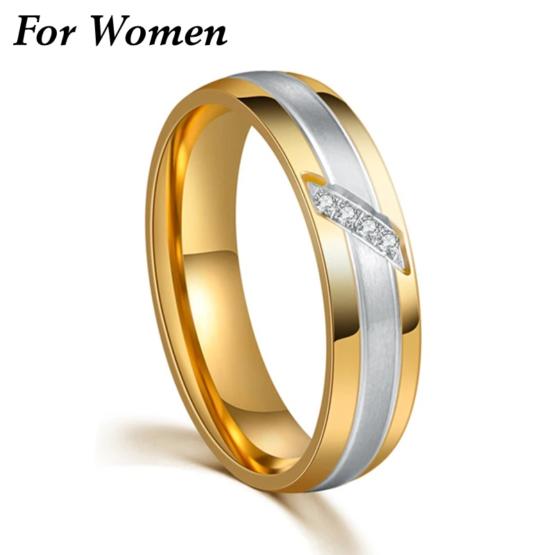 For Women Модные золотые обручальные кольца для женщин Титановый стальной свадебный ювелирный подарок на день Святого Валентина поддержка выгравированное имя для пары - Цвет основного камня: For Women